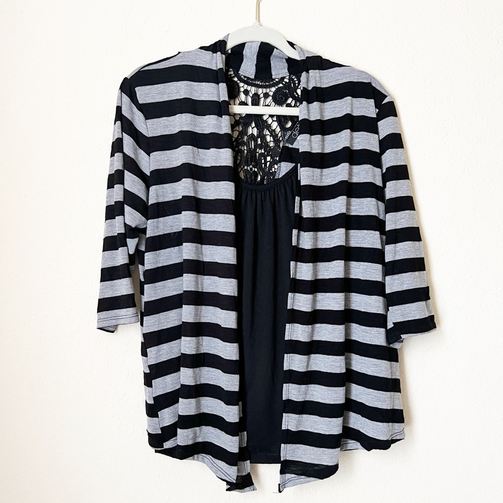 Women’s Scoop Neck Casual Gray, and Black Striped Blouse